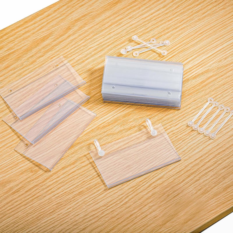 Elsjoy 100 Pack Plastic Wire Shelf Label Holders, 4" x 2.3" Clear Price Tag Holder Sign & Ticket Holder with Double Snap Lock Closure, Reusable Basket Label Holders for Market, Retail Shop, Pantry - Image 4